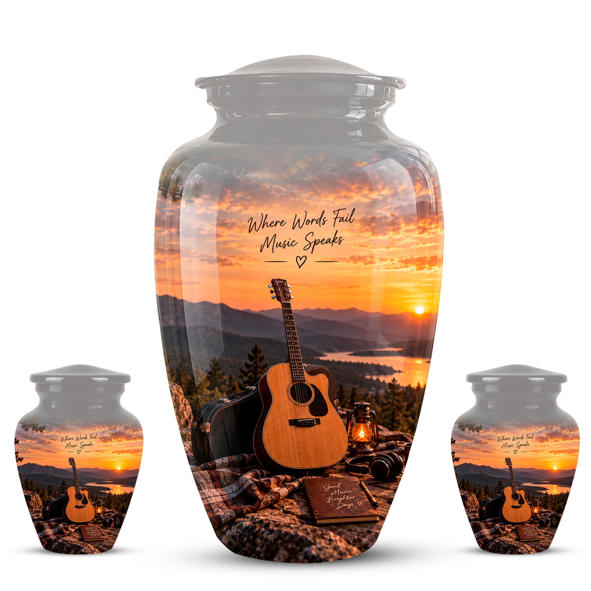 Guitar Quotes Cremation Urn For Ashes - Sunset Landscape Ashes Container