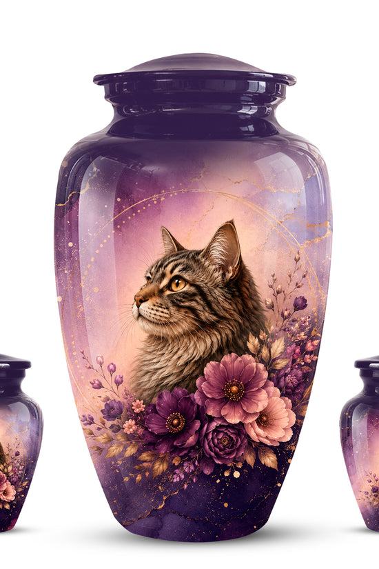 Floral Cat Memorial Urn – Personalized Purple Aluminum Ashes Urn For Ashes