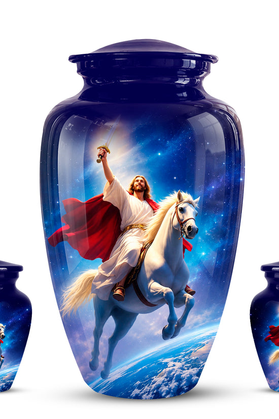 Divine Jesus & Horse Galaxy Aluminum Urn for Spiritual Human Ashes