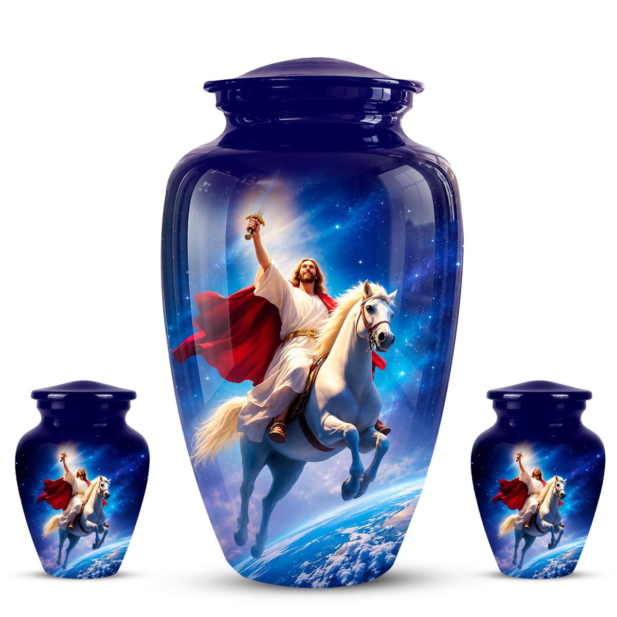 Divine Jesus & Horse Galaxy Aluminum Urn for Spiritual Human Ashes