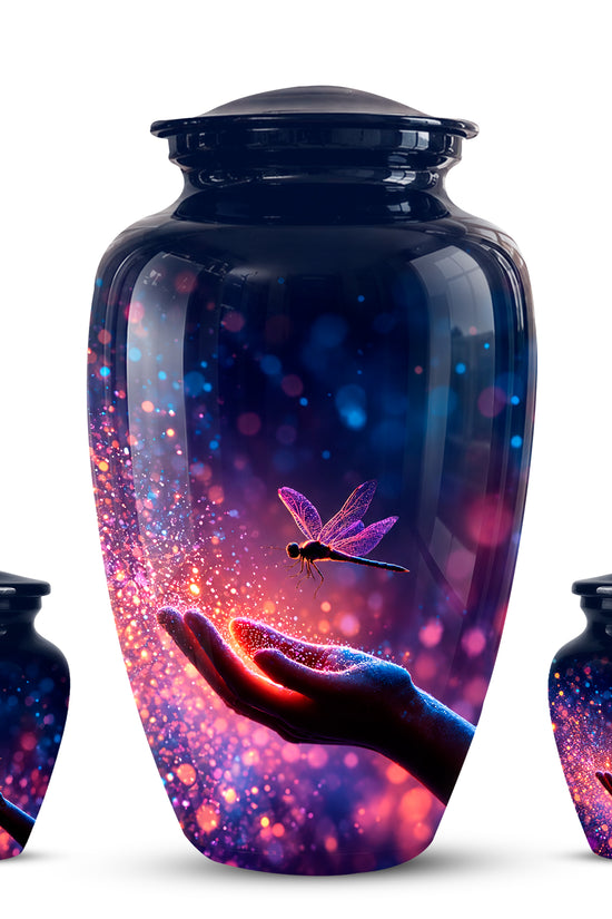 Blue Serene Dragonfly Cremation Urn - Majestic Human Hand Ashes Container