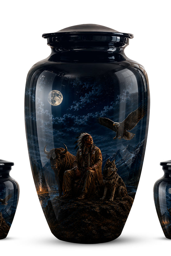 Personalized Native American Urn For Ashes With Tribal Memorial Artwork