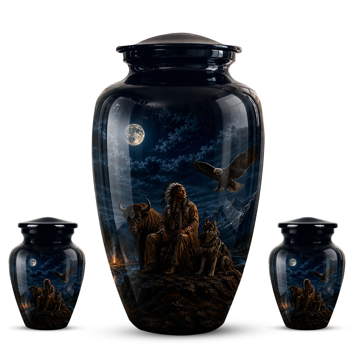 Personalized Native American Urn For Ashes With Tribal Memorial Artwork