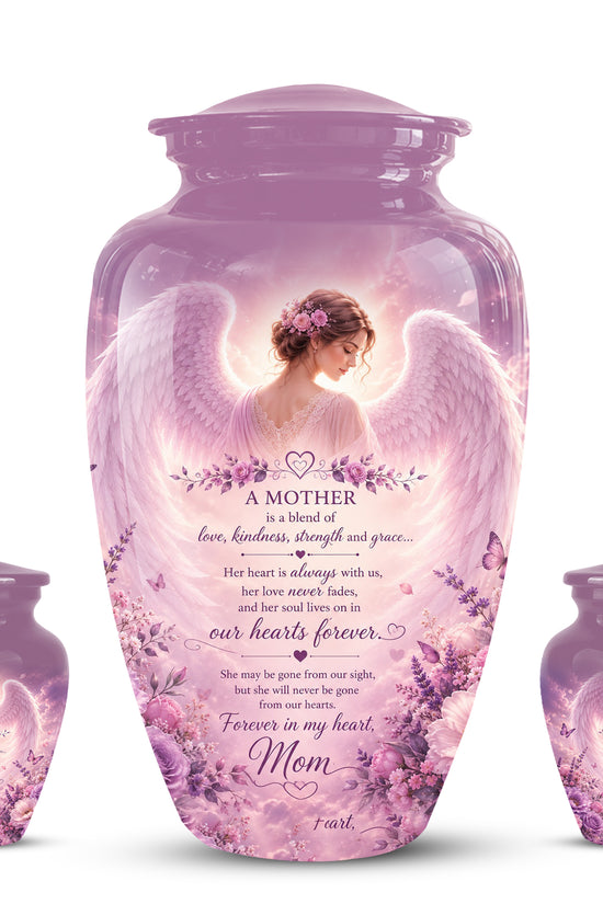 Pink Angel Mom Wings Cremation Urn - Custom Quotes Funeral Urns For Mom