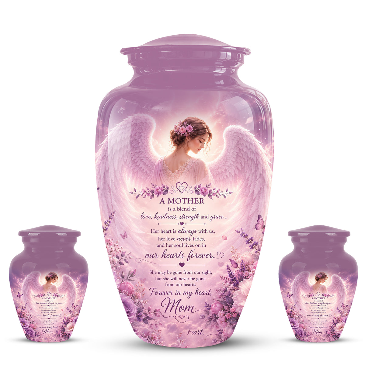 Pink Angel Mom Wings Cremation Urn - Custom Quotes Funeral Urns For Mom