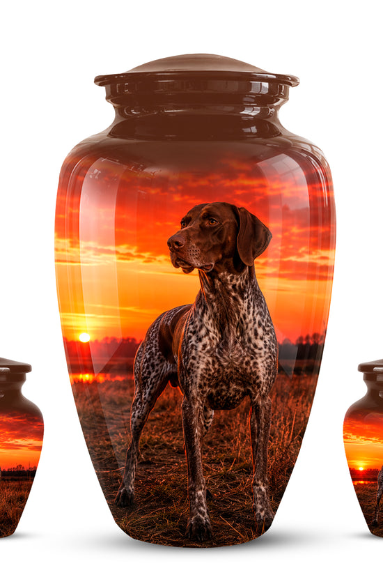 German Shorthaired Pointer Dog Cremation Urn - Sunset Pet Aluminum Urn
