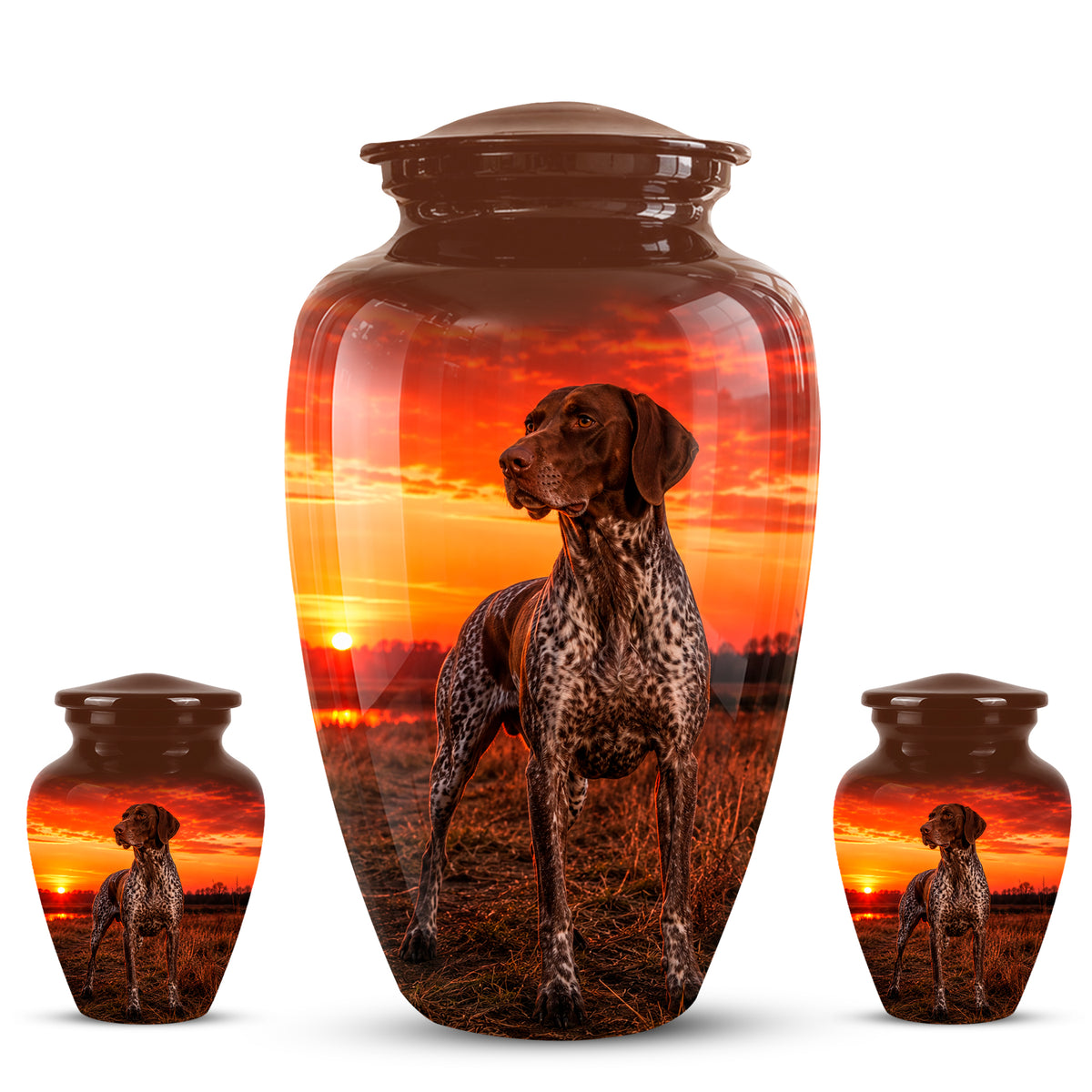 German Shorthaired Pointer Dog Cremation Urn - Sunset Pet Aluminum Urn