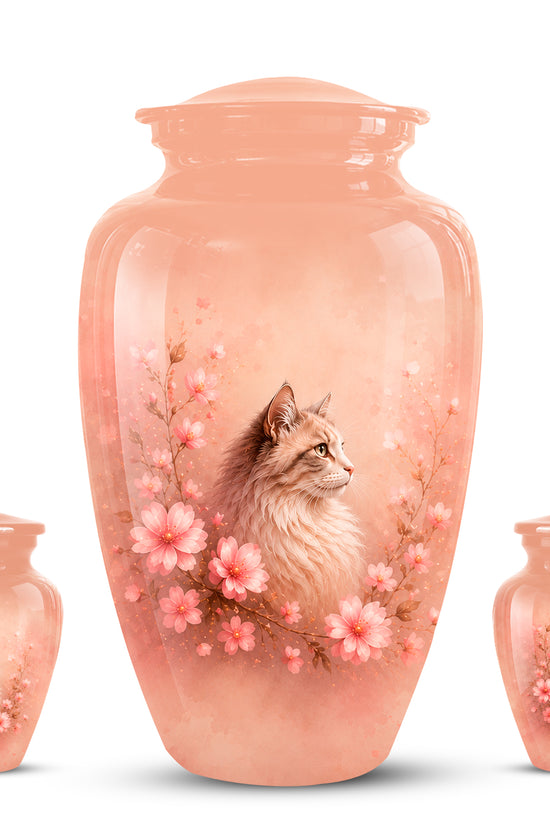 Personalized Pink Floral Cat Cremation Urn – Aluminum Pet Keepsake Urn