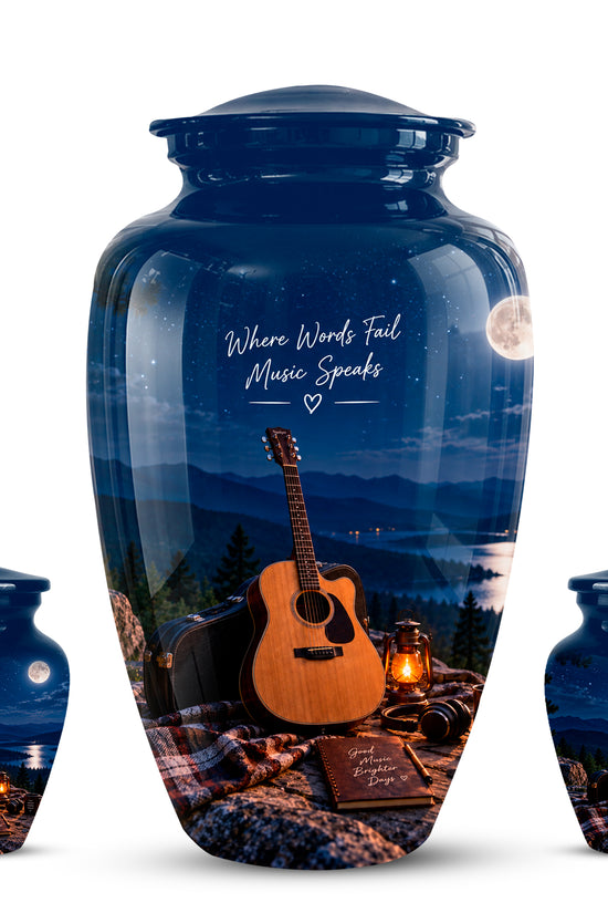 Personalized Starry Night Guitar Cremation Urn - Aluminum Moonlight Urns For Ashes