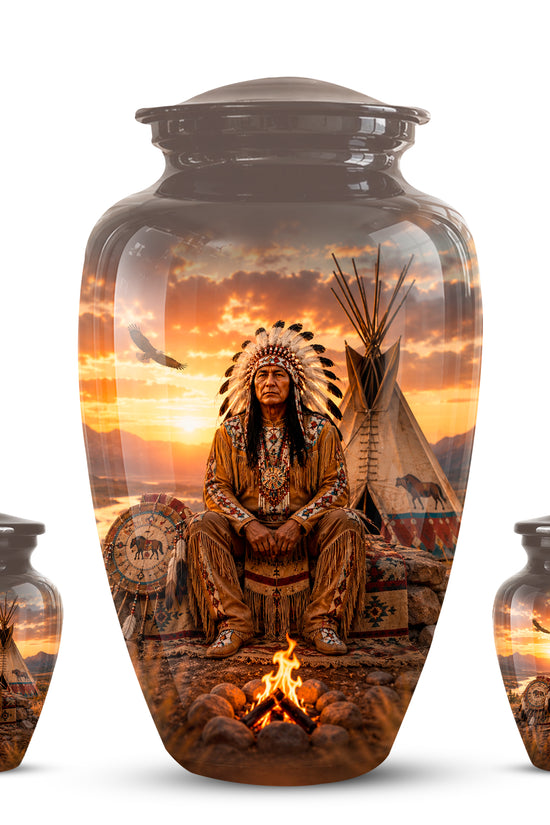 Personalized Native American Sunset Aluminum Cremation Urn For Human Ashes