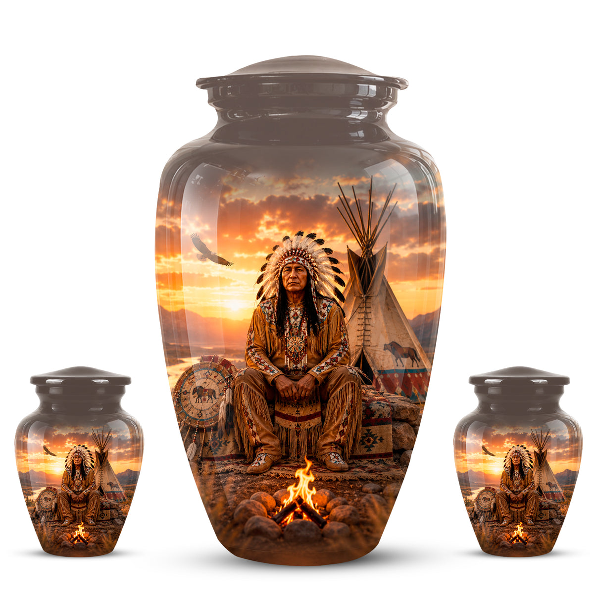 Personalized Native American Sunset Aluminum Cremation Urn For Human Ashes