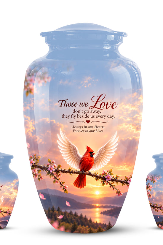 Red Cardinal Bird With Angel Wings Urn - Custom Quotes Aluminum Memorial Urns