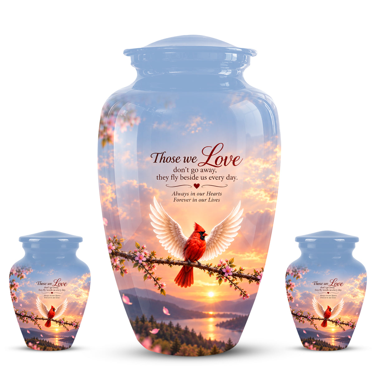 Red Cardinal Bird With Angel Wings Urn - Custom Quotes Aluminum Memorial Urns
