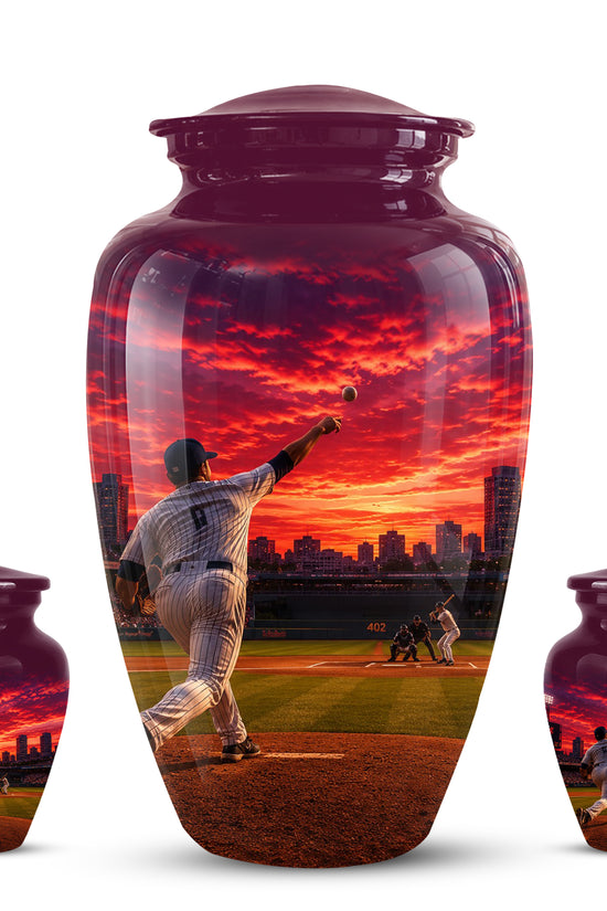 Personalized Sunset Stadium Baseball Cremation Urn For Pitcher's Ashes