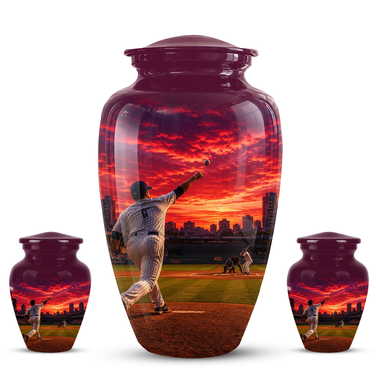 Personalized Sunset Stadium Baseball Cremation Urn For Pitcher's Ashes