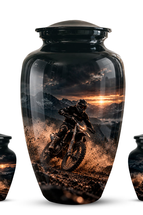 Personalized Dirt Biker Cremation Urn - Custom Aluminum Memorial Ashes Container