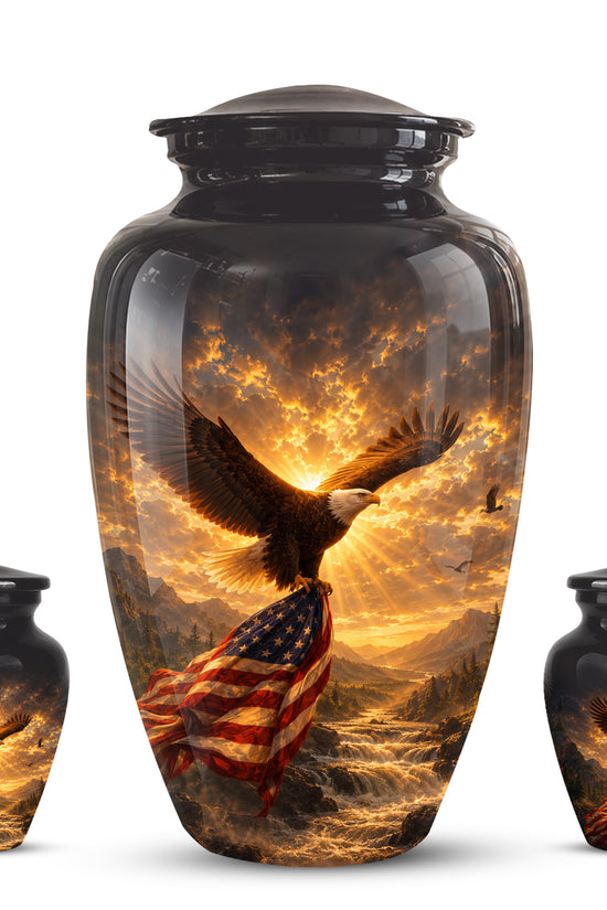 Honor & Freedom Eagle Cremation Urn - Aluminum Tribute Memorial Urns For Ashes