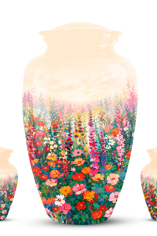 Beautiful Flowers Cremation Urn For Ashes - Aluminum Floral Garden Keepsake