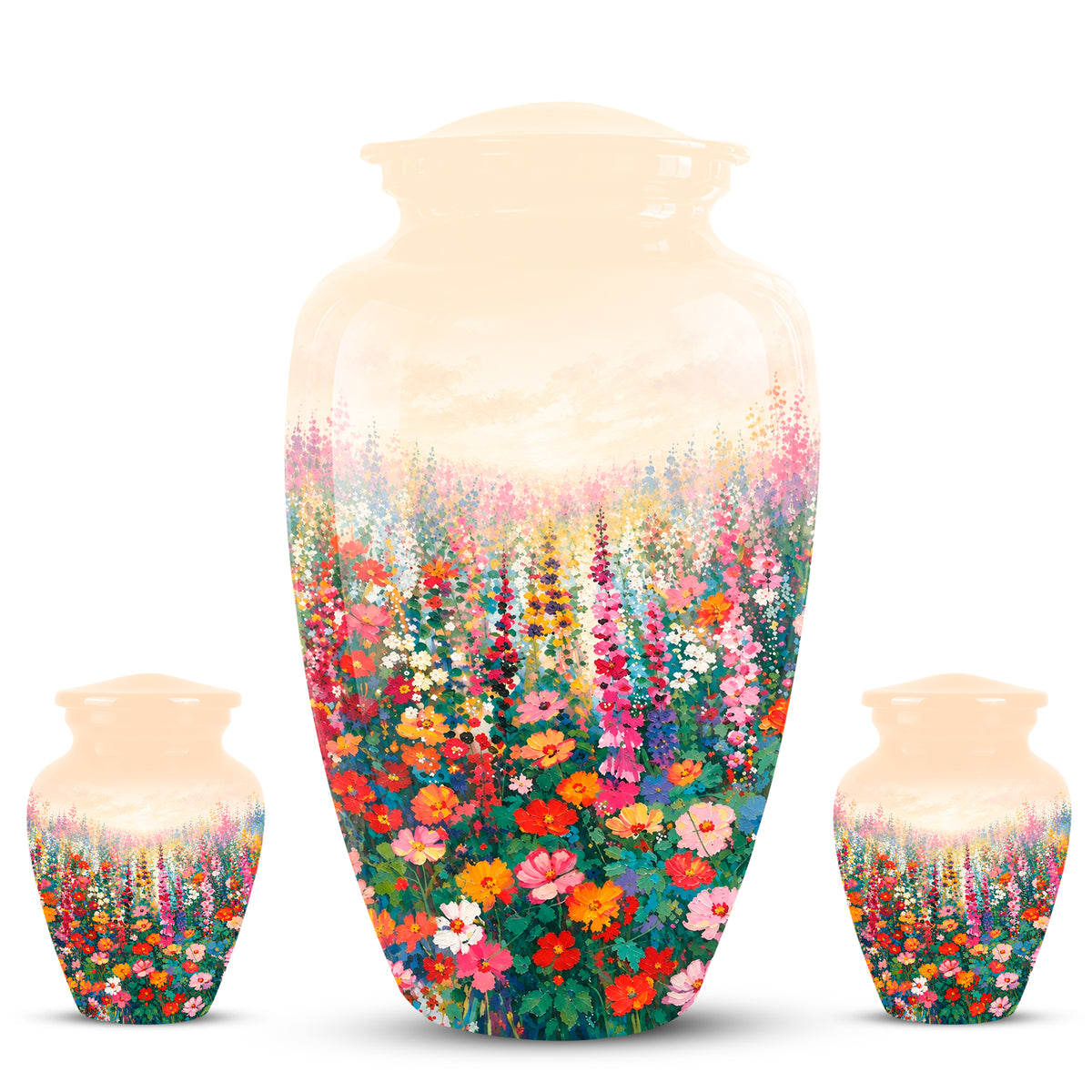 Beautiful Flowers Cremation Urn For Ashes - Aluminum Floral Garden Keepsake