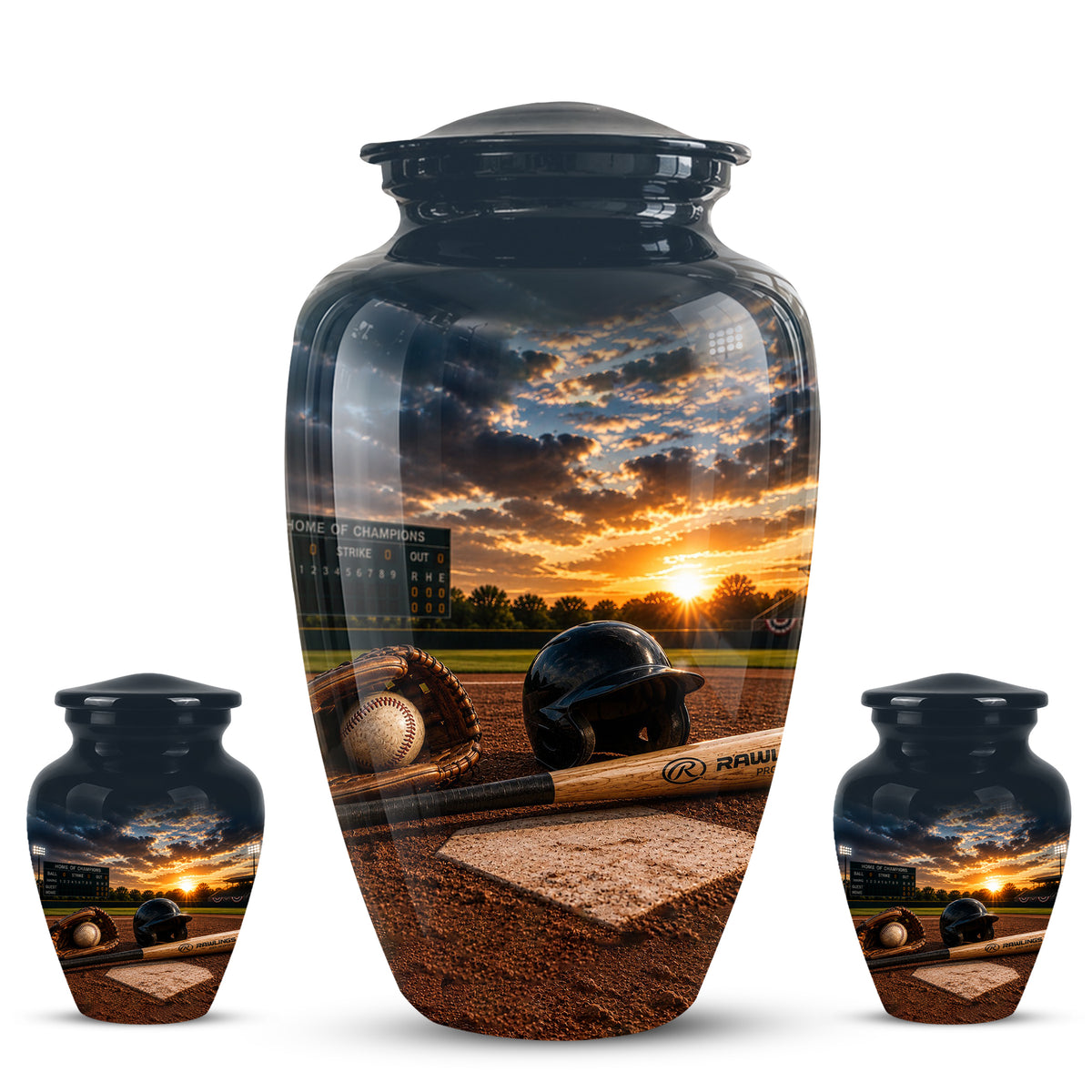 Personalized Baseball Bat & Accessories Urn - Sunset Funeral Urns For Ashes