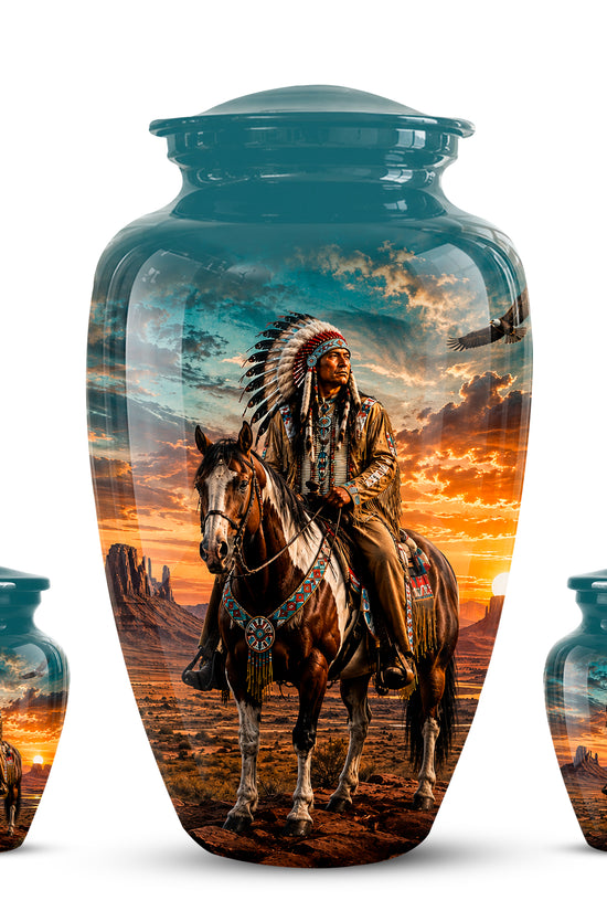 Custom Native American Urn – Traditional Warrior Aluminum Cremation Urn