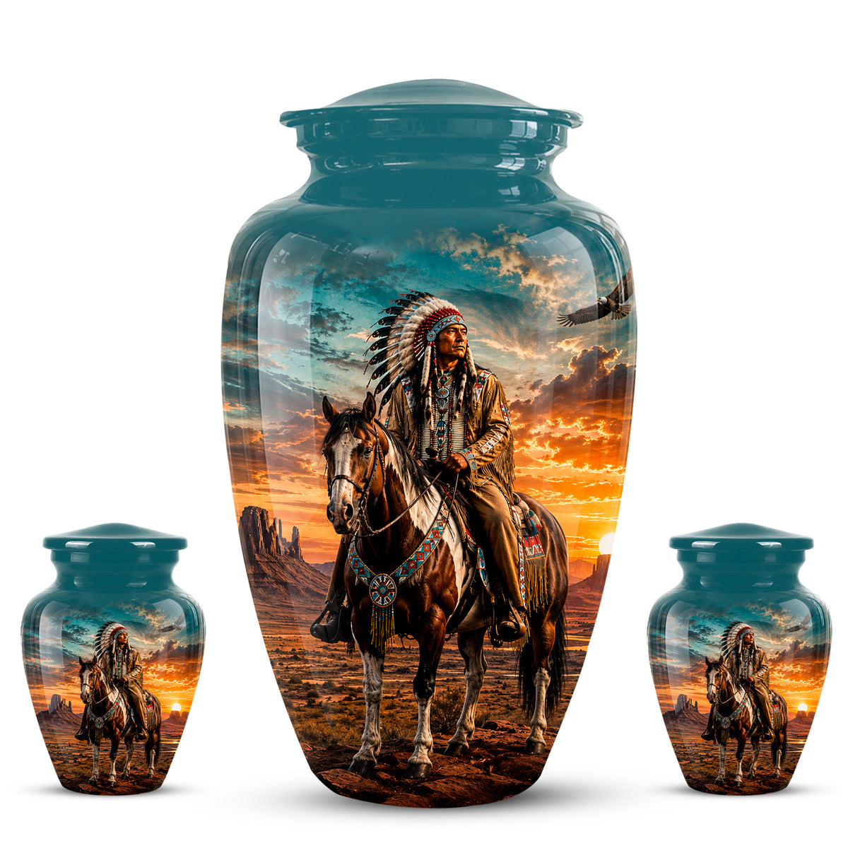 Custom Native American Urn – Traditional Warrior Aluminum Cremation Urn