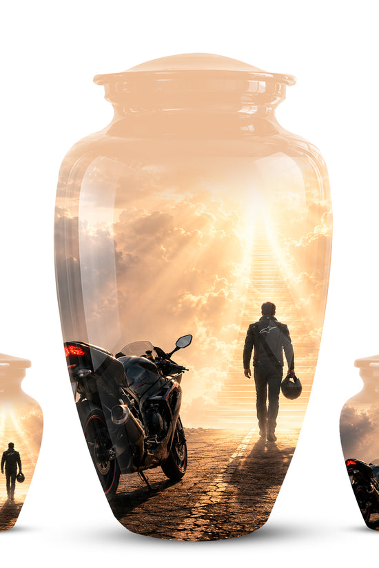 Heavenly Stairs & Rider Urn - Motorbike Cremation Urns For Biker Ashes