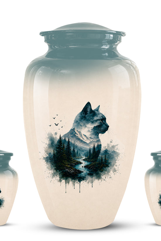 Artistic Mountain Cat Cremation Urn – Aluminum Pet Memorial For Ashes