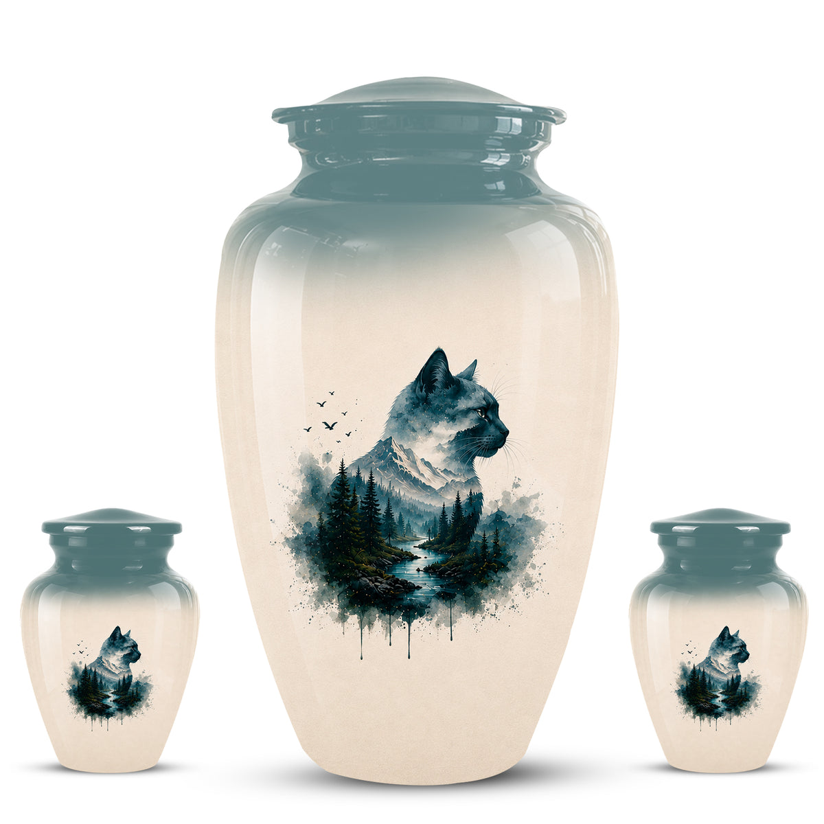 Artistic Mountain Cat Cremation Urn – Aluminum Pet Memorial For Ashes