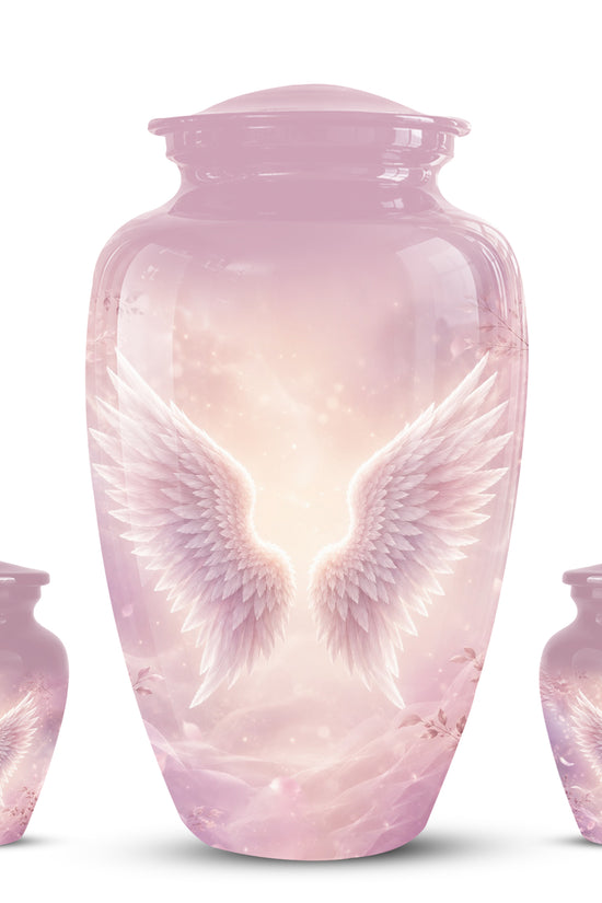 Pink Angle Wings Cremation Urn - Personalized Aluminum Funeral Urns For Mom