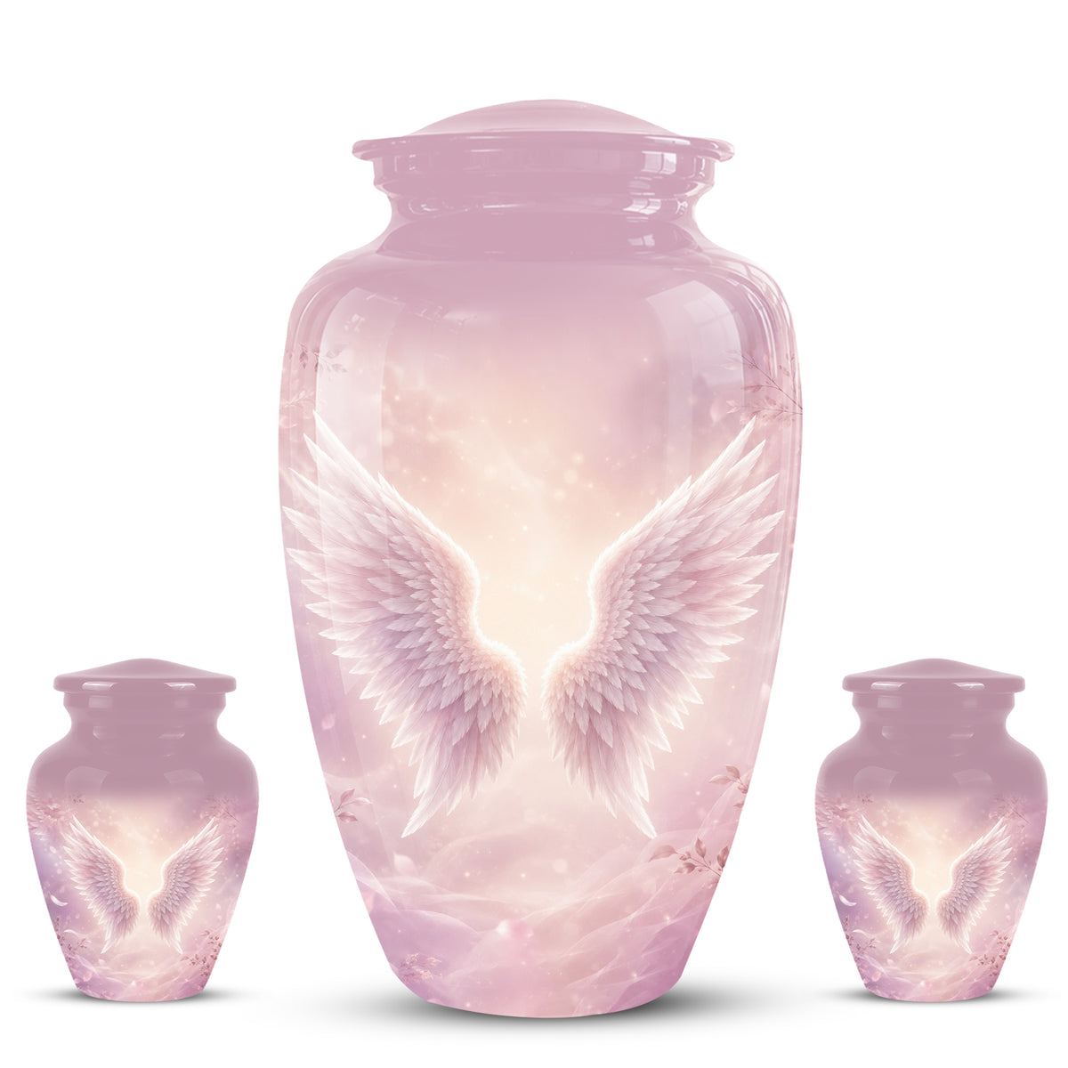 Pink Angle Wings Cremation Urn - Personalized Aluminum Funeral Urns For Mom