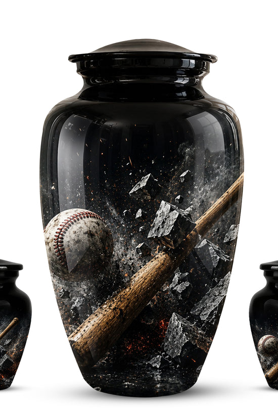 Baseball Bat Shattering Stone Urn - Custom Black Funeral Urns For Ashes