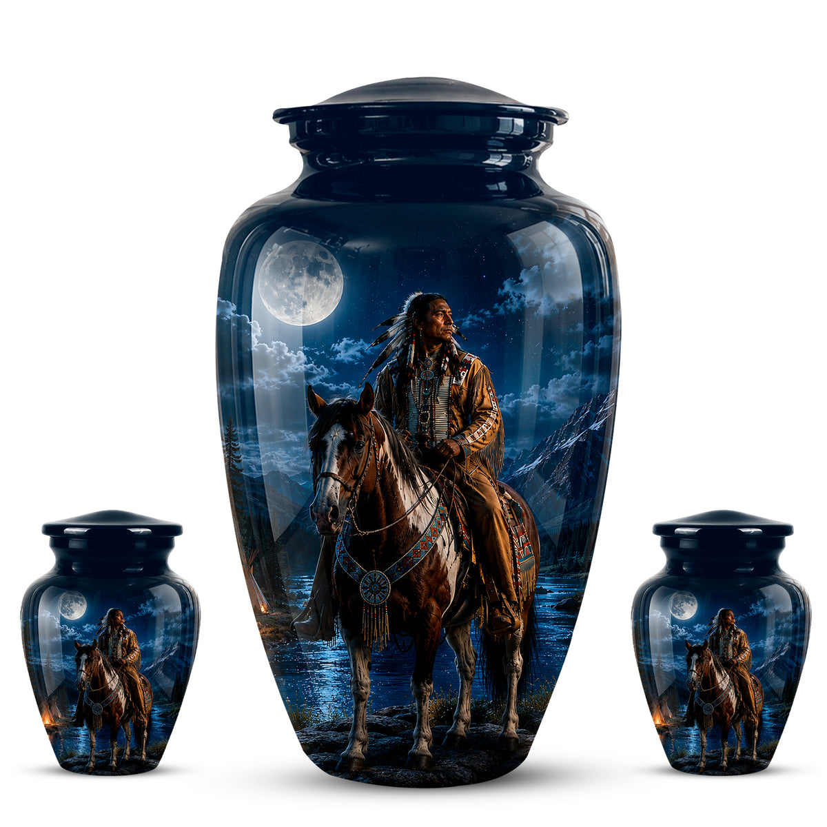 Native American Horse Urn for Adult Ashes – 10" Blue Forest Urns For Ashes