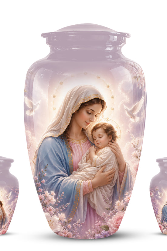 Heavenly Angel Mom With Child Urn - Purple Aluminum Urn For Women Ashes