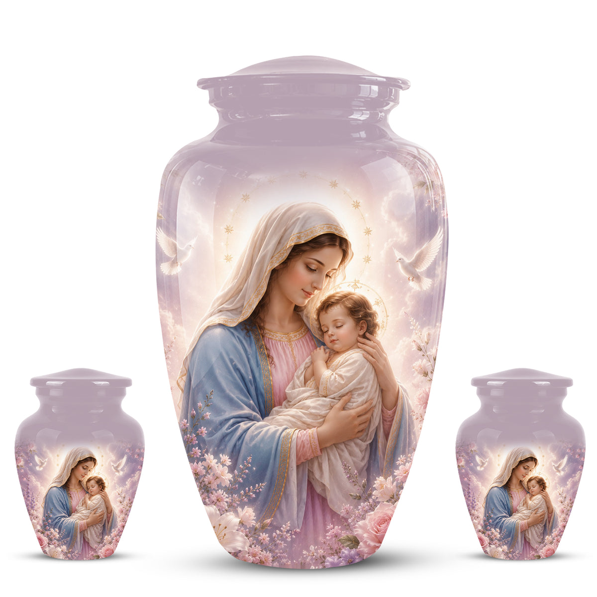 Heavenly Angel Mom With Child Urn - Purple Aluminum Urn For Women Ashes