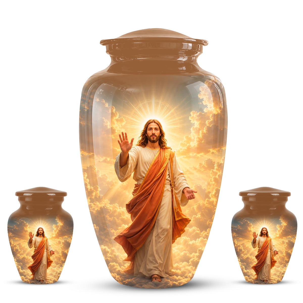 Jesus in Heavenly Clouds Memorial Urn – Personalized Religious Ashes Urn