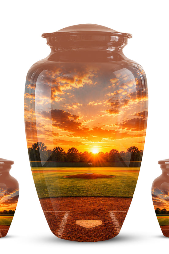 Beautiful Sunset Baseball Ground Scenic Urn - Custom Aluminum Urn For Athletes