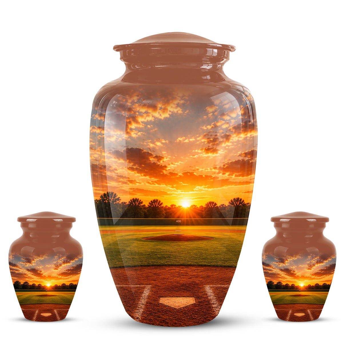 Beautiful Sunset Baseball Ground Scenic Urn - Custom Aluminum Urn For Athletes