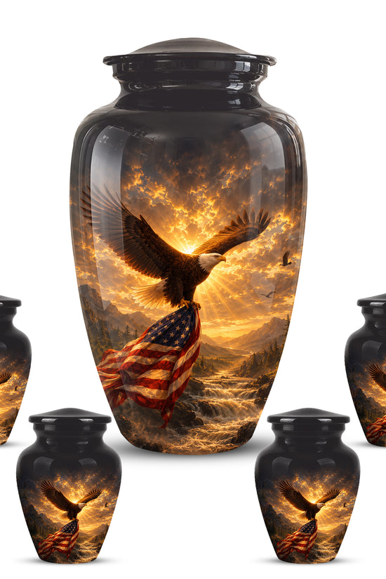 Honor & Freedom Eagle Cremation Urn - Aluminum Tribute Memorial Urns For Ashes