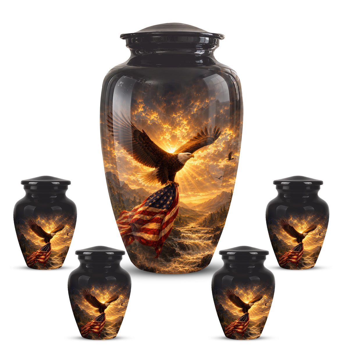 Honor & Freedom Eagle Cremation Urn - Aluminum Tribute Memorial Urns For Ashes
