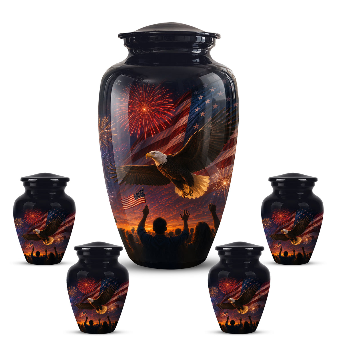 American Flag With Eagle Cremation Urn - Custom Patriotic Urns For Ashes