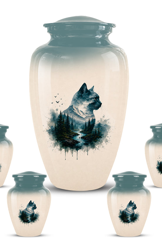 Artistic Mountain Cat Cremation Urn – Aluminum Pet Memorial For Ashes