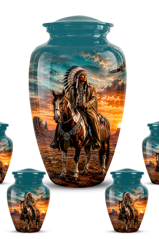 Custom Native American Urn – Traditional Warrior Aluminum Cremation Urn