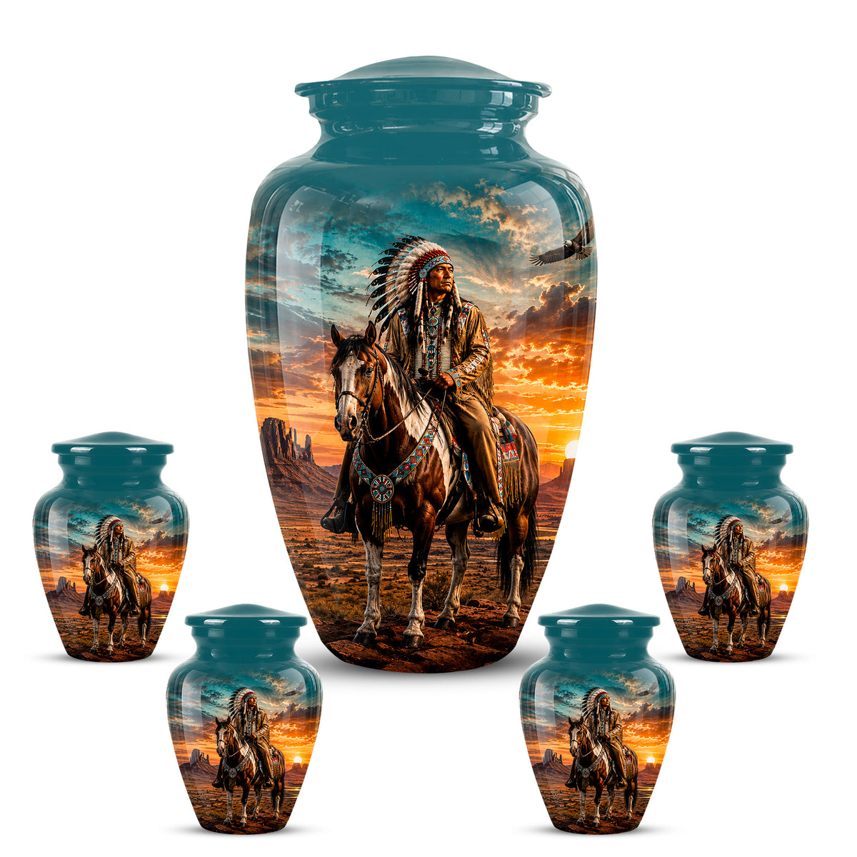 Custom Native American Urn – Traditional Warrior Aluminum Cremation Urn