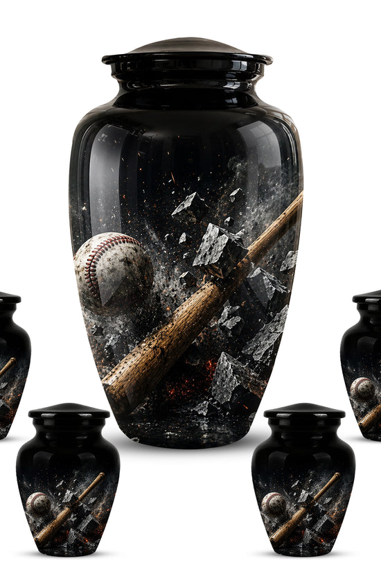Baseball Bat Shattering Stone Urn - Custom Black Funeral Urns For Ashes