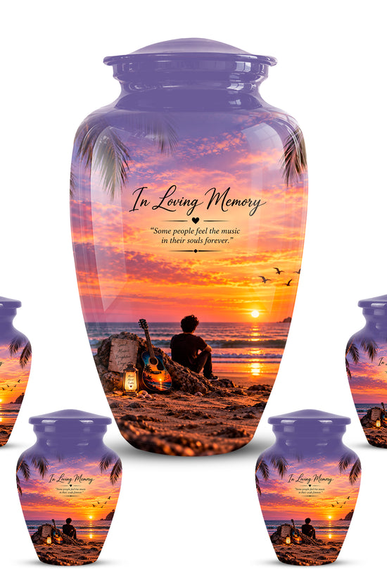 Guitar Sunset Memorial Urn - Custom Quotes & Ocean-Beach Urns For Ashes