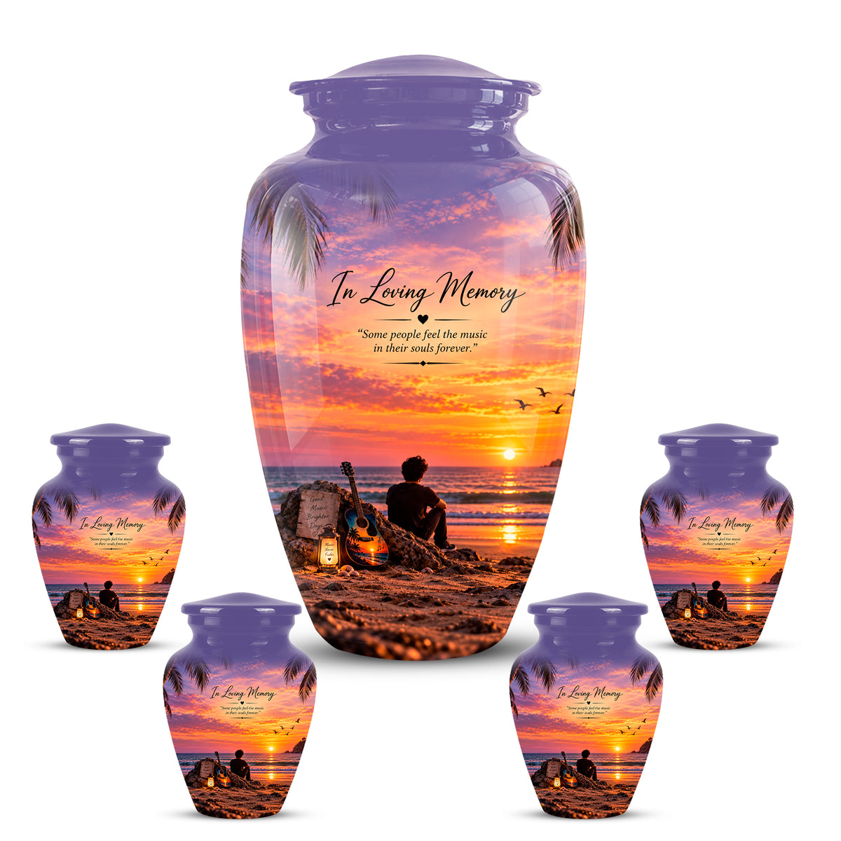 Guitar Sunset Memorial Urn - Custom Quotes & Ocean-Beach Urns For Ashes