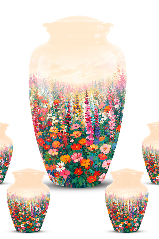 Beautiful Flowers Cremation Urn For Ashes - Aluminum Floral Garden Keepsake