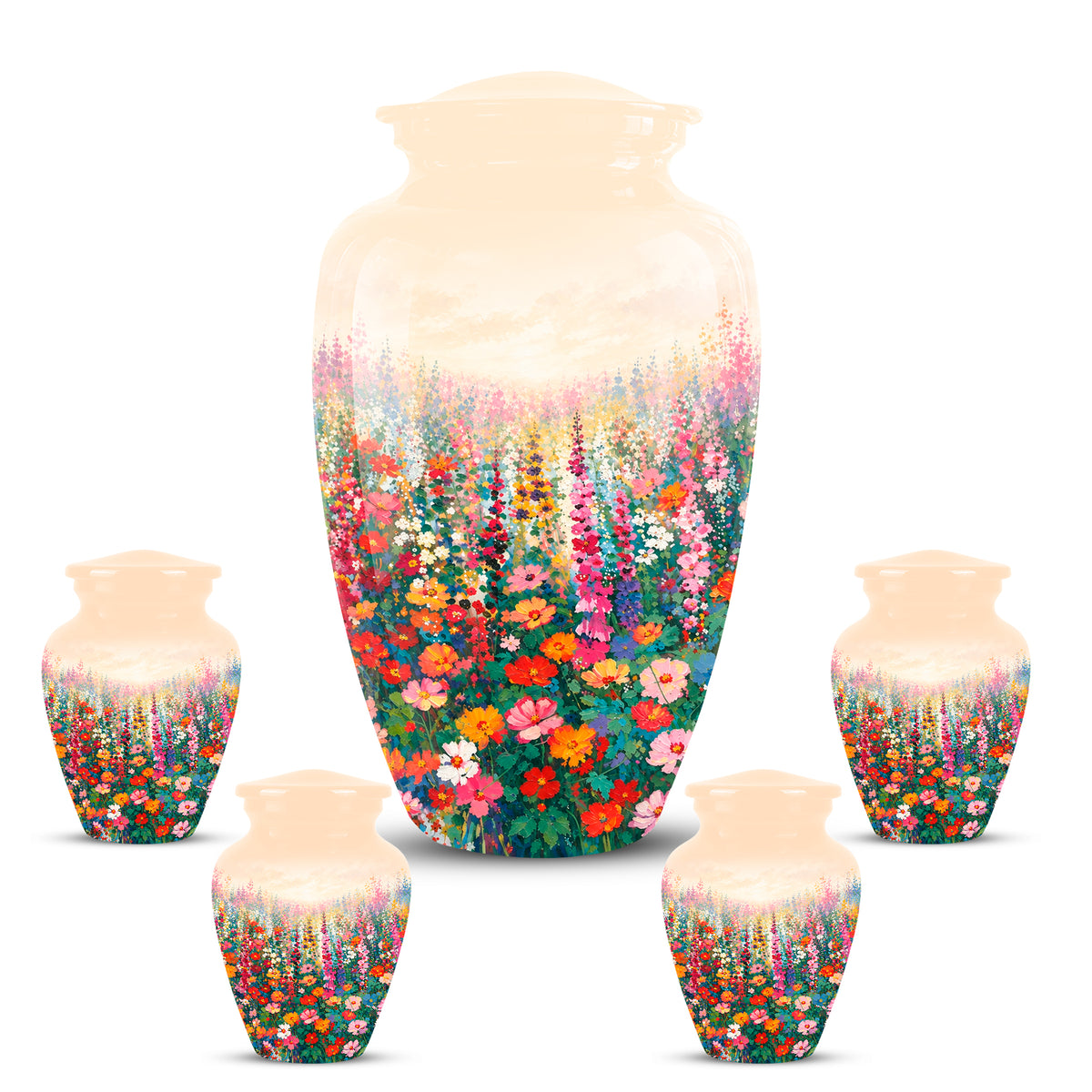 Beautiful Flowers Cremation Urn For Ashes - Aluminum Floral Garden Keepsake