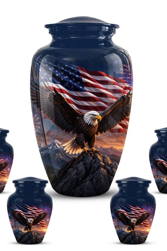 Patriotic Eagle & USA Flag Themed Urn - Aluminum Memorial Urns For Veterans